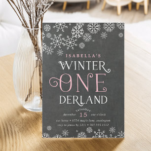 Winter Wonderland Chalkboard First Birthday Invite