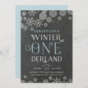 Winter Wonderland Chalkboard First Birthday Invite