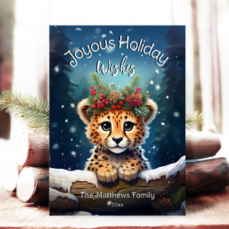 Winter Wonderland Cheetah Cub Joyous Christmas Holiday Card