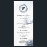 Winter Wonderland Christmas Dinner Menu Invitation<br><div class="desc">Beautiful and elegant customisable Christmas dinner menu in watercolour winter landscape with winter foliage blue wreath holding a custom monogram.. Slim style of the card has enough space for all needed information. Customise with menu specifics and occasion in provided fields with sans serif minimalist font.</div>