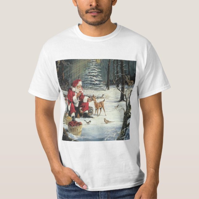 Winter Wonderland Christmas Santa And Deer White T-Shirt (Front)
