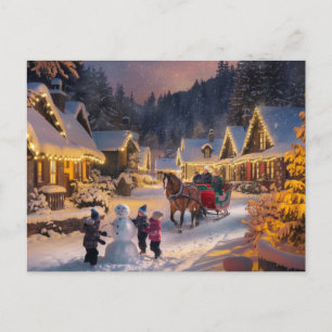Winter Wonderland Christmas Snowy Village Holiday Postcard