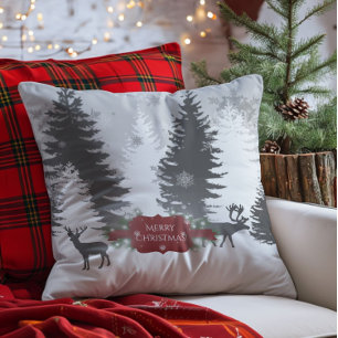 Winter Wonderland Christmas Throw Pillow - Red