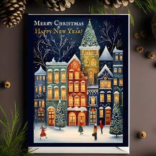Winter Wonderland Cityscape Christmas & New Year Postcard