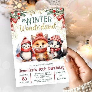 Winter Wonderland Cute Snow Animals 10th Birthday Invitation