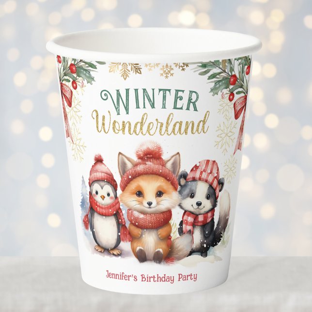 Winter Wonderland Cute Snow Animals Birthday Paper Cups (Creator Uploaded)
