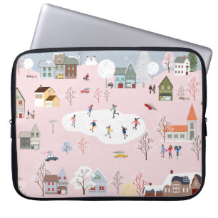 Winter wonderland: cute village pattern laptop sleeve