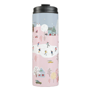 Winter wonderland: cute village pattern thermal tumbler