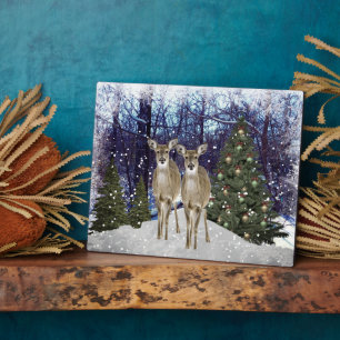 Winter Wonderland Deer and Christmas Tree  Plaque