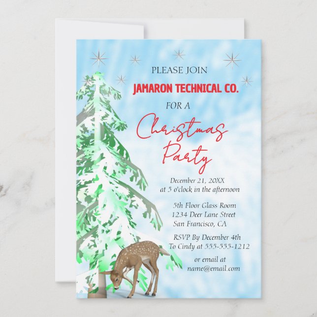 Winter Wonderland Deer & Pine Trees Christmas Invitation (Front)