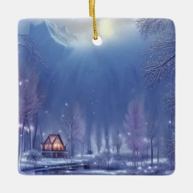 Winter Wonderland Design Ceramic Ornament (Front)