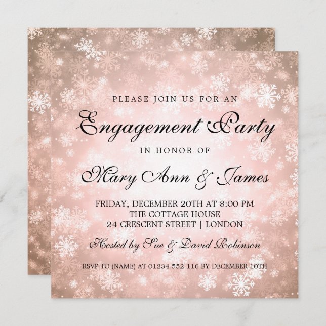 Winter Wonderland Elegant Engagement Party Copper Invitation (Front/Back)