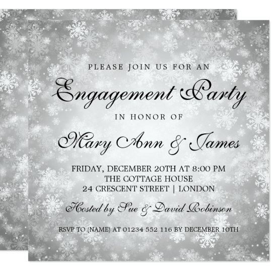 Winter Wonderland Elegant Engagement Party Silver Card