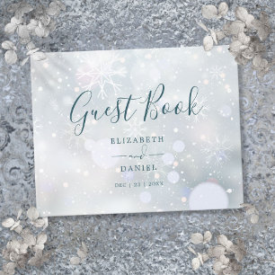 Winter Wonderland Elegant Script Snow Wedding Guest Book