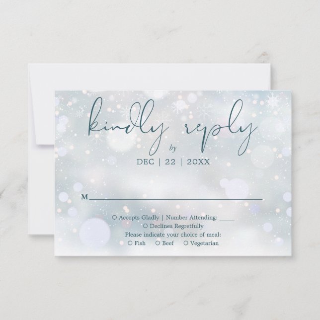 Winter Wonderland Elegant Script Snow Wedding RSVP Card (Front)