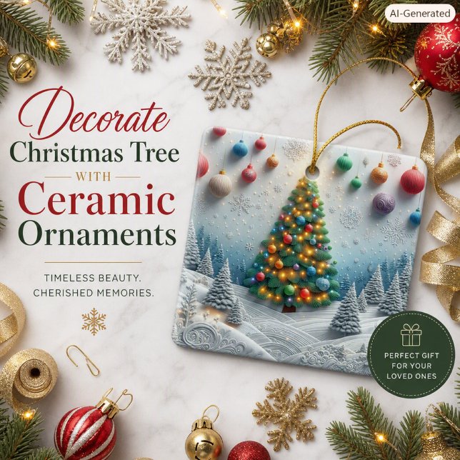 Winter Wonderland Festive Tree & Snowflake  Ceramic Ornament (Creator Uploaded)