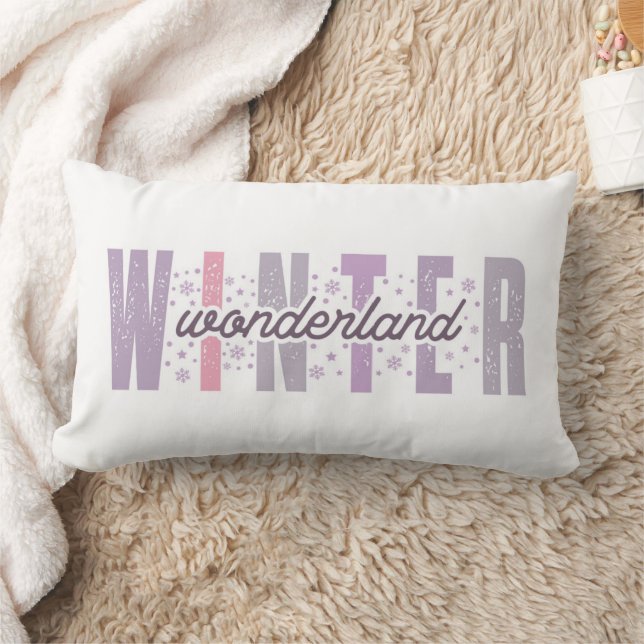 Winter Wonderland - Festive Typography Art Lumbar Cushion (Blanket)