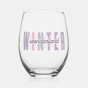 Winter Wonderland - Festive Typography Art Stemless Wine Glass