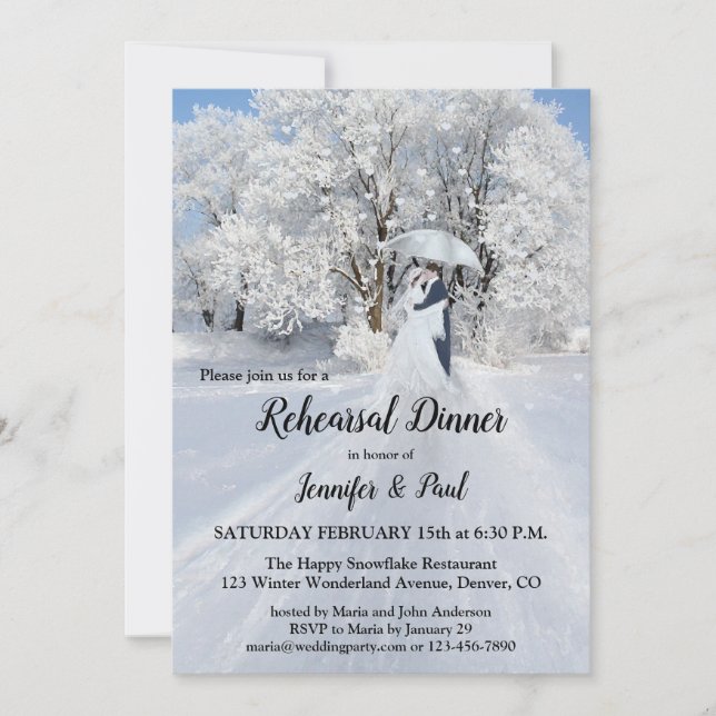 Winter Wonderland Fine Art Rehearsal Dinner Invitation (Front)