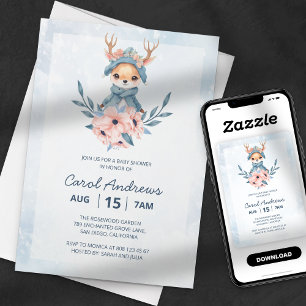 Winter Wonderland Floral Oh Deer Baby Shower Invitation