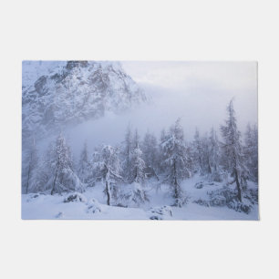 Winter wonderland, fog, spruce forest and mountain doormat