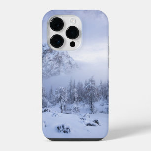 Winter wonderland, fog, spruce forest and mountain iPhone 14 pro case