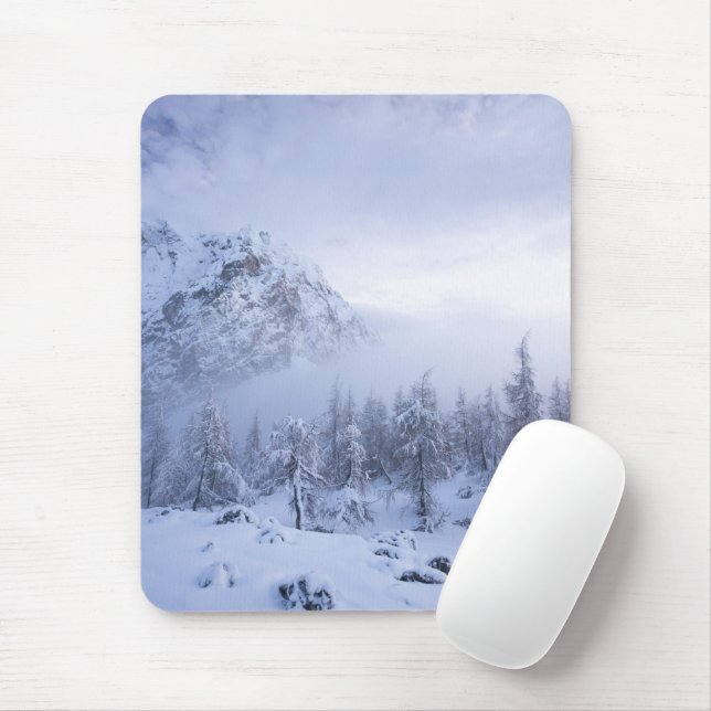 Winter wonderland, fog, spruce forest and mountain mouse pad (With Mouse)