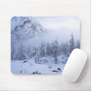 Winter wonderland, fog, spruce forest and mountain mouse pad