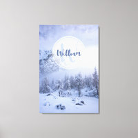 Winter wonderland fog spruce forest snow monogram