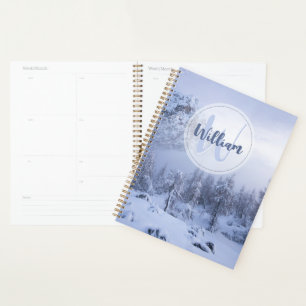 Winter wonderland fog spruce forest snow monogram planner