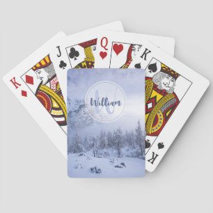 Winter wonderland fog spruce forest snow monogram playing cards