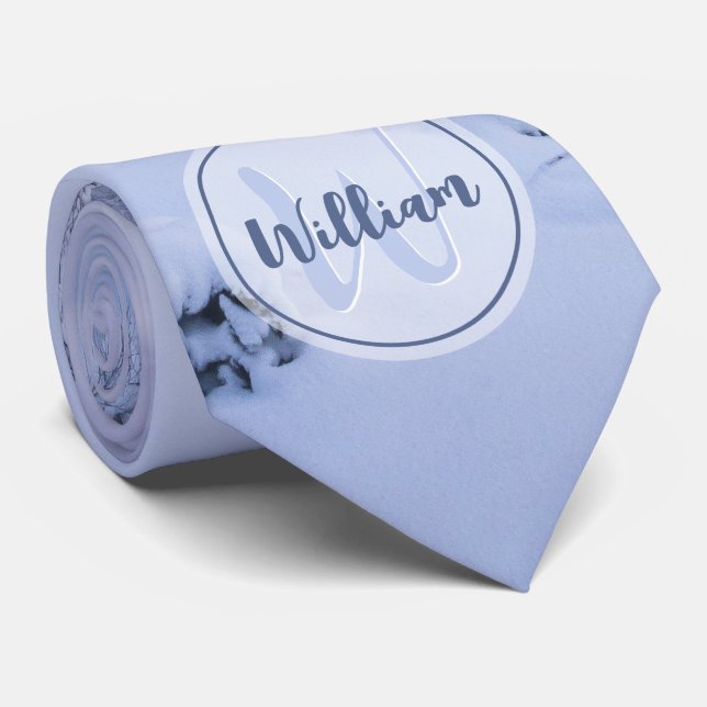 Winter wonderland fog spruce forest snow monogram  tie (Rolled)