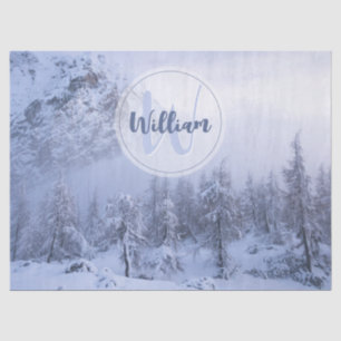 Winter wonderland fog spruce forest snow monogram tissue paper