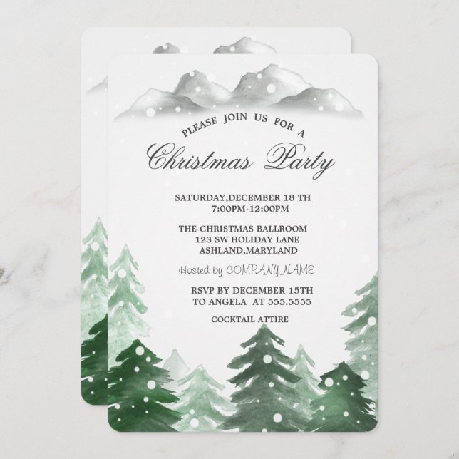 Winter Wonderland Forest Christmas Party Invitation (Front/Back)