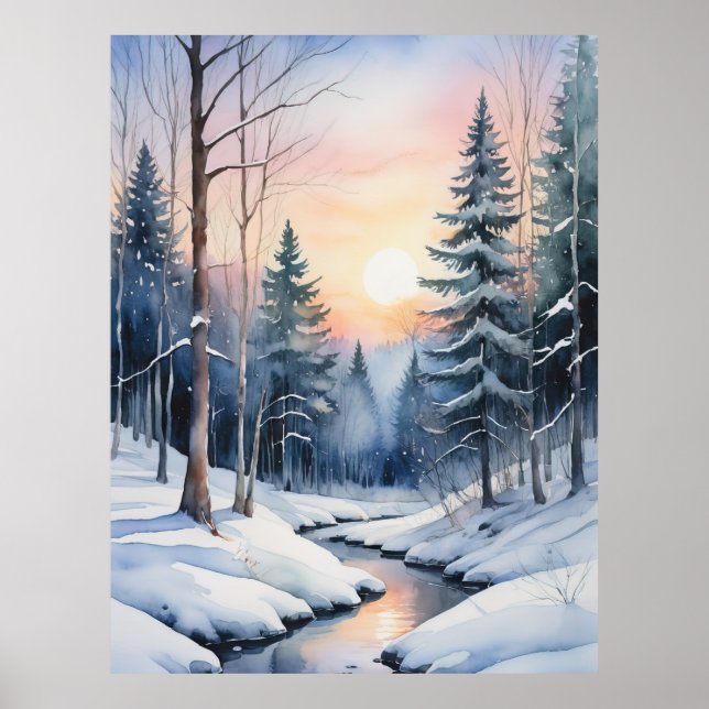 Winter Wonderland Forest Landscape Poster (Front)