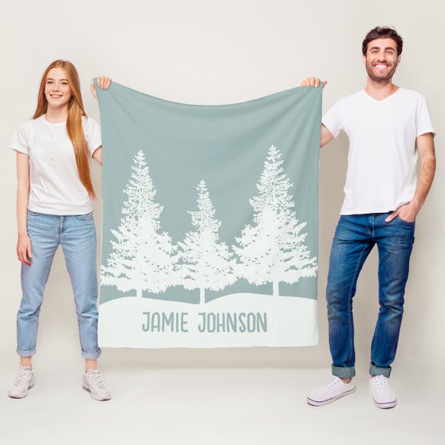 Winter Wonderland Forest Trees Custom Name Fleece Blanket (In Situ)