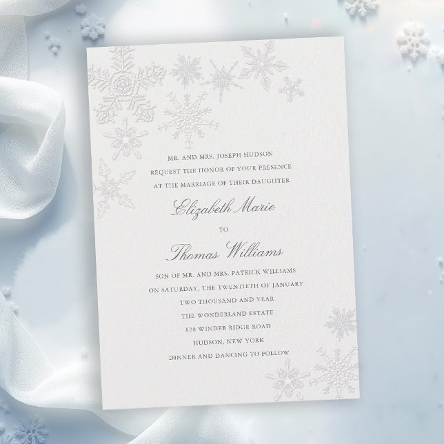 Winter Wonderland Formal Modern Classic Wedding Invitation (winter wedding invitation formal modern classic snowflake snow frost wonderland elegant romantic)
