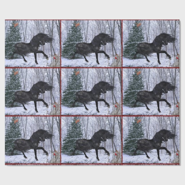 Winter Wonderland Friesian Horse Wrapping Paper (Flat)