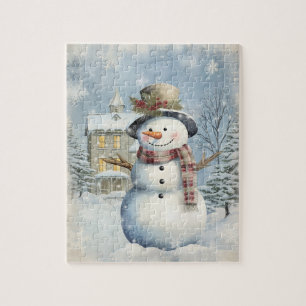 Winter Wonderland Frosty Snowman Watercolor Jigsaw Puzzle