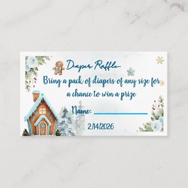 Winter wonderland Gingerbread diaper raffle card (Front)