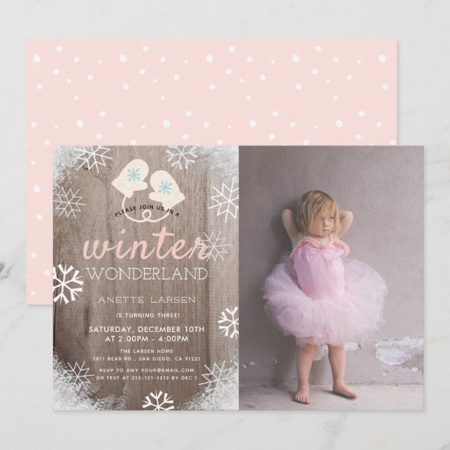 Winter Wonderland Girl Photo Birthday Invitation (Front/Back)