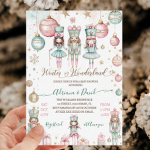Winter Wonderland Girl Pink Baby Shower Invitation