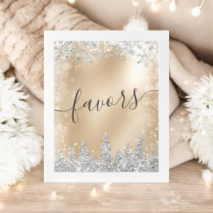 Winter Wonderland Gold Silver Bridal Shower Favour Poster