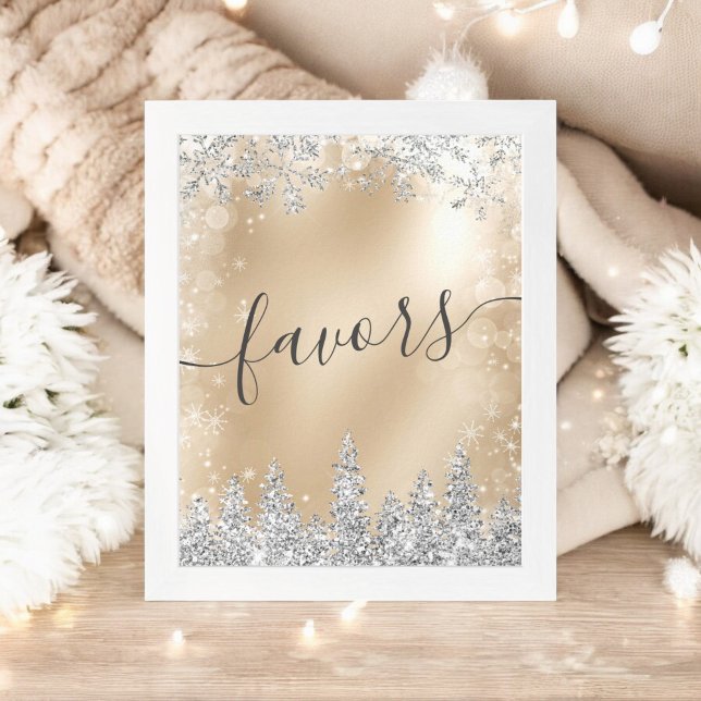 Winter Wonderland Gold Silver Bridal Shower Favour Poster (Winter Wonderland Gold Silver Bridal Shower Favors Poster)
