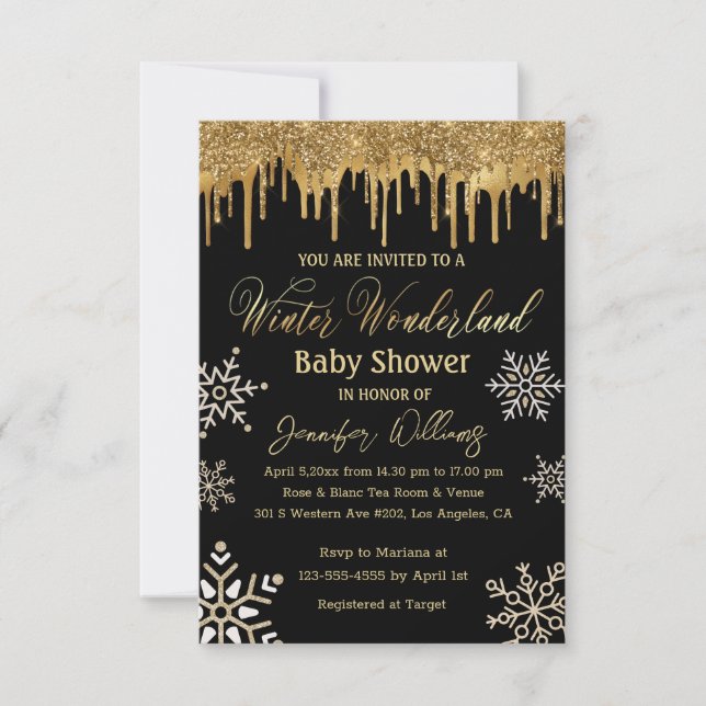 winter wonderland gold snowflakes baby shower  invitation (Front)
