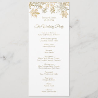 Winter Wonderland Gold Snowflakes Wedding Programme