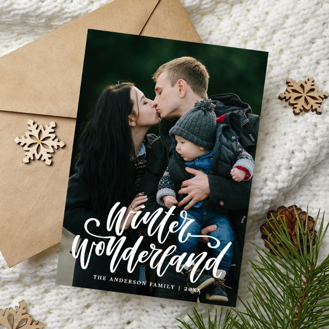 Winter Wonderland Hand-Lettered Script Photo Holiday Card (Creator Uploaded)