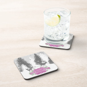 Winter Wonderland Hard plastic coaster - Magenta