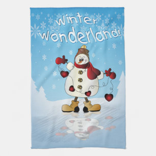 Winter Wonderland Heart Snowmen Tea Towel
