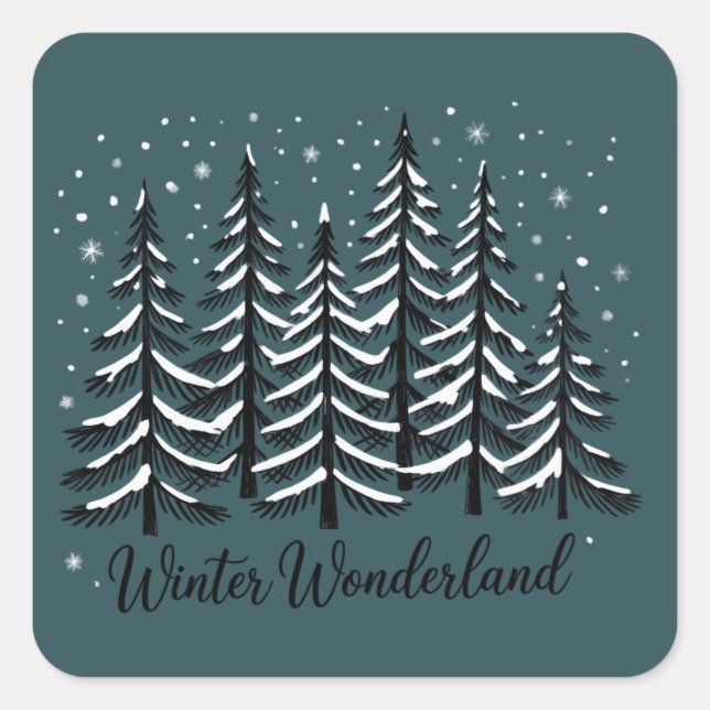 Winter Wonderland Holiday Forest Evergreen Tree Square Sticker (Front)
